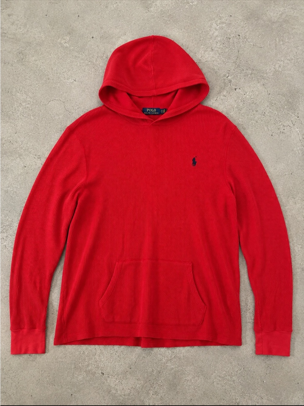 Polo Ralph Lauren Waffle Knit Hoodie Men Medium Red Shirt Cotton Pony Logo FLAW